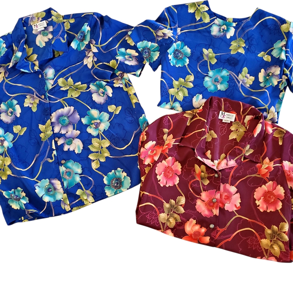 Maggie Sweet Plus Blouses Lot - Size L Women Floral 2 Blues 1 Coral